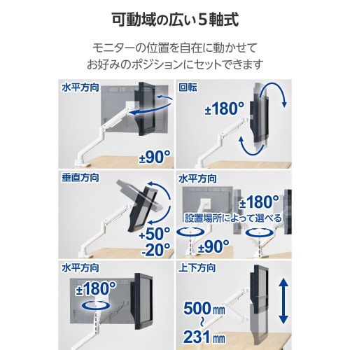 モニターアーム シングル 高耐荷重 ホワイト