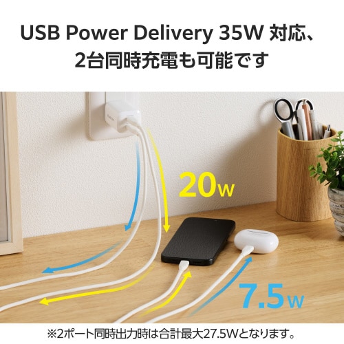 TypeC コンセント 充電器 PD 35W 白