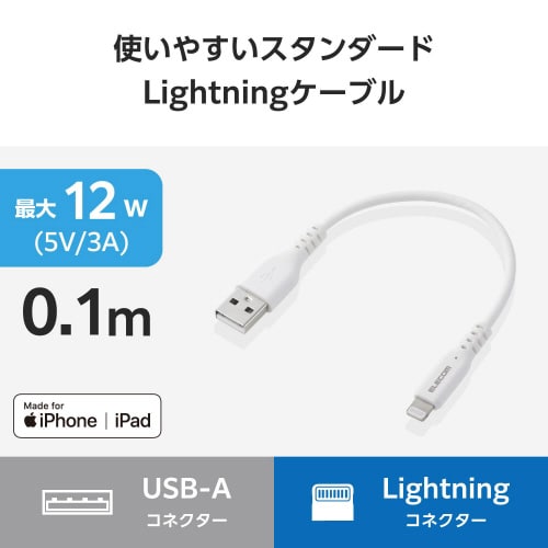 iPhone充電ケーブル 短い 0.1m ホワイト