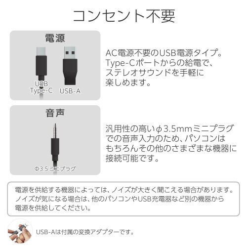 PCスピーカー 有線 電源Type−C 黒