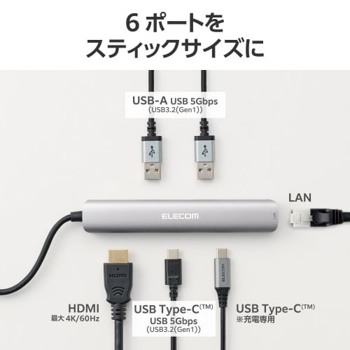 USBType−Cハブ 6−in−1 グレー