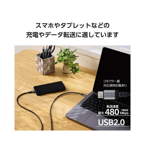 タイプCケーブル 2m ナイロンメッシュ 黒