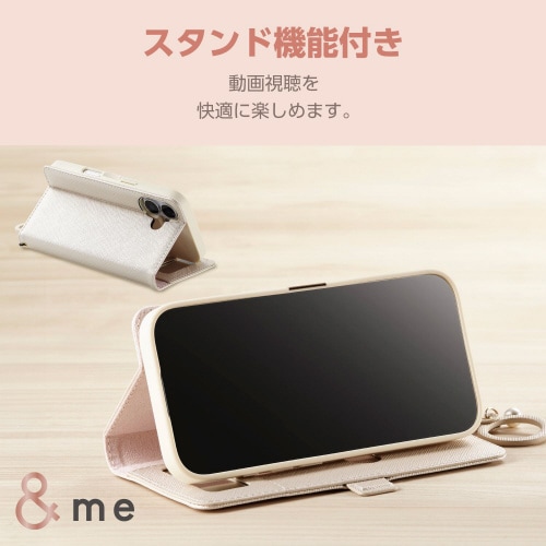 iPhone16ケースレザーミラー付白