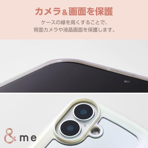 iPhone16ケース背面ミラーオーロラ白フレーム