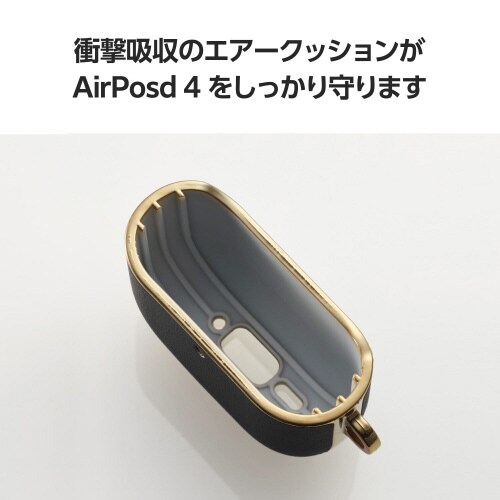 AirPods4 レザーケース 衝撃吸収 ブラック