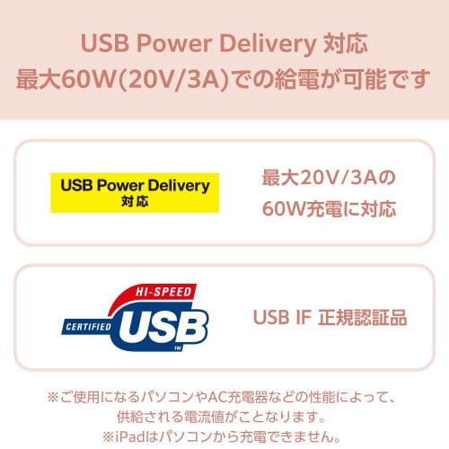 USB−C ケーブル1m コードジュエリー パール
