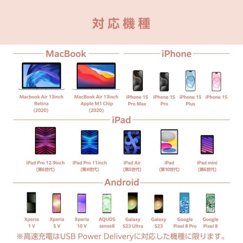 USB−C ケーブル1m コードジュエリー パール