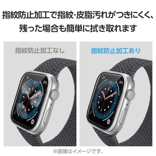 アップルウォッチ44mmガラスフィルム フレーム銀