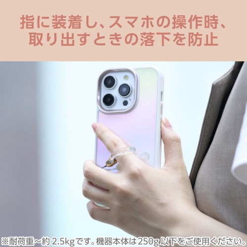 リングストラップ スマホ 落下防止 クリアゴールド