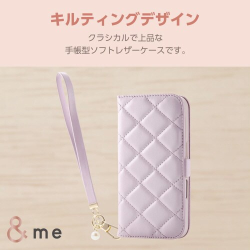 iPhone16ケースレザーミラー付ラベンダー