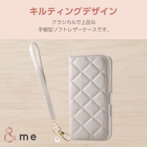 iPhone16ケースレザーミラー付グレージュ