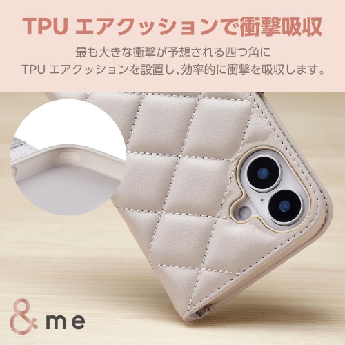 iPhone16ケースレザーミラー付グレージュ