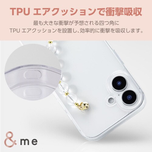 iPhone16ケースハンドバンド付透明透明ビーズ