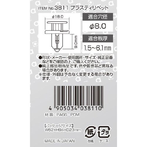 プラスティリベット グリル・リアフェンダー用