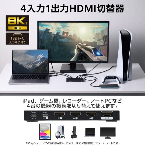 HDMI切替器 USBC入力 HDMI3入力1出力