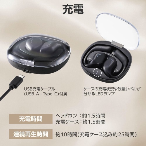 ワイヤレスイヤホン オープンイヤー マットブラック