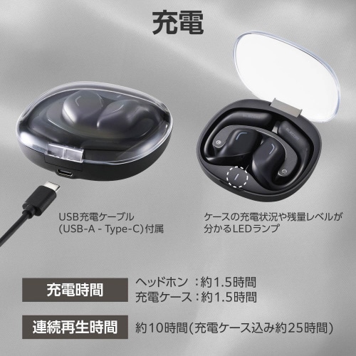 ワイヤレスイヤホン オープンイヤー ブラック