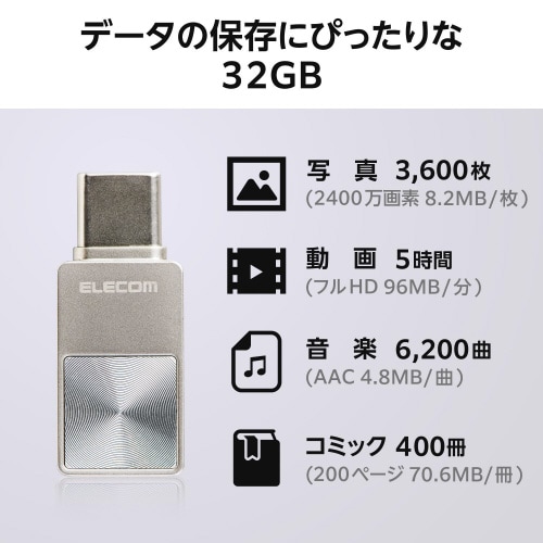 USBメモリ 32GB セキュリティ シルバー