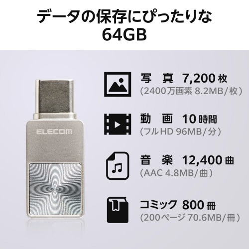 USBメモリ 64GB セキュリティ シルバー