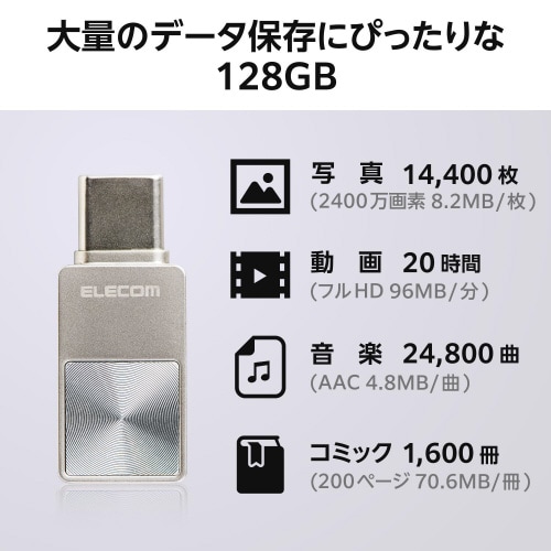USBメモリ 128GB セキュリティ シルバー