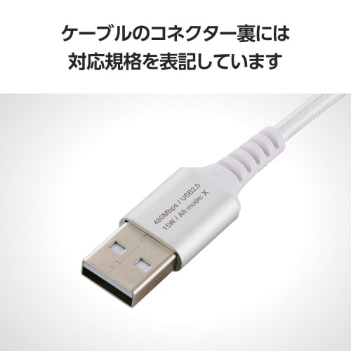 Type−Cケーブル(AtoC)2m L字 白