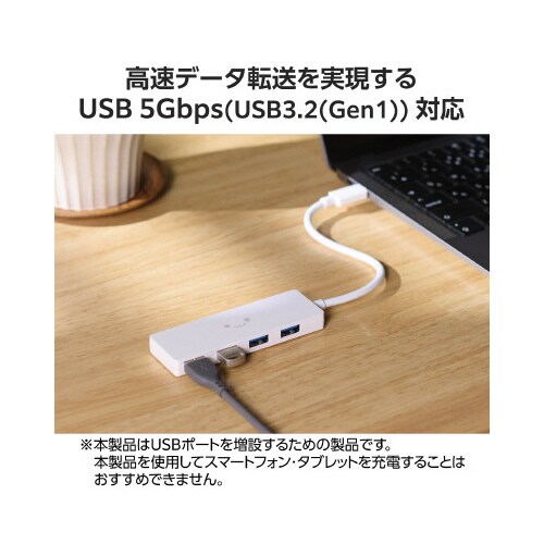 USB3.2ハブ A×4 ケーブル15cm 顔