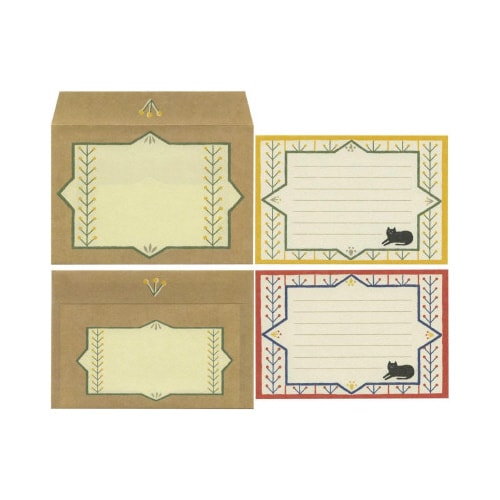 レトロ日記L判ミニレターセットくろねこと花Yx5