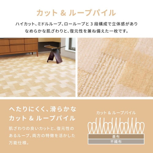 レトロかわいい抗菌カーペットバール江戸間 3畳