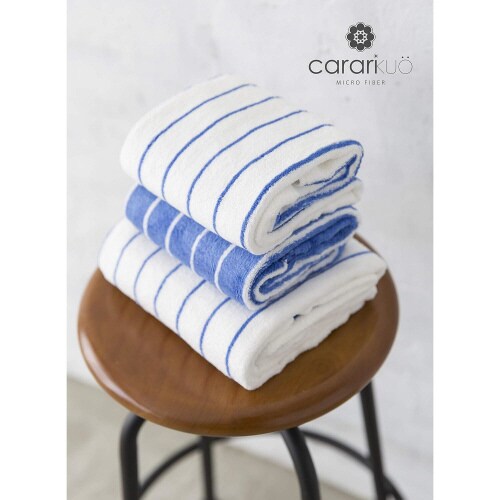carariヘアドライタオル ブルー×ホワイト×2
