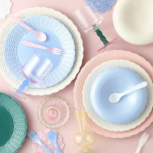 バイカラーウェーブグラス クリア×グリーン×2