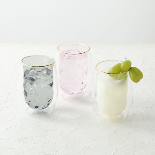 ダイヤ ダブルウォールグラス ピンク×2
