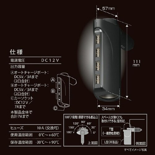 USB4ポート オートチャージ+ソケット