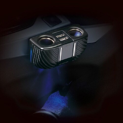 ソケット 2連コード付 2USB 2.4Aカーボ調