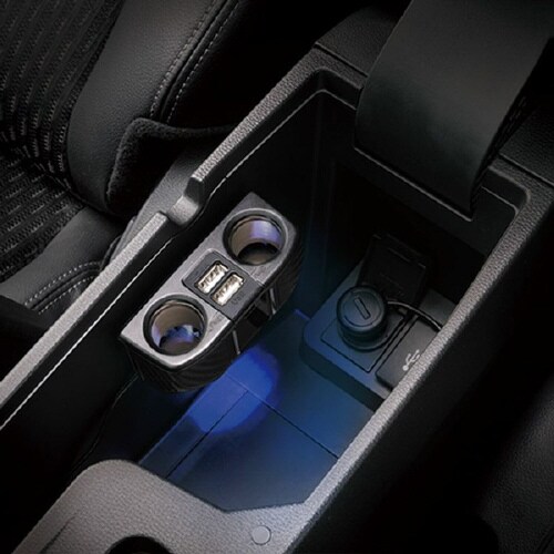 ソケット 2連コード付 2USB 2.4Aカーボ調