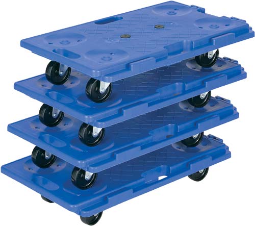 連結静音樹脂台車 ブルー 150kg 3台