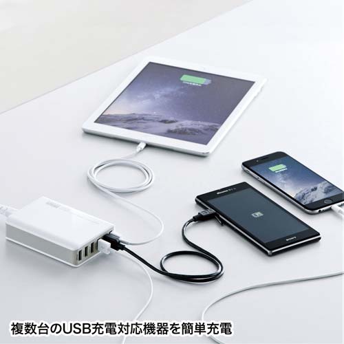 6ポートUSB充電器 合計最大出力10A ホワイト