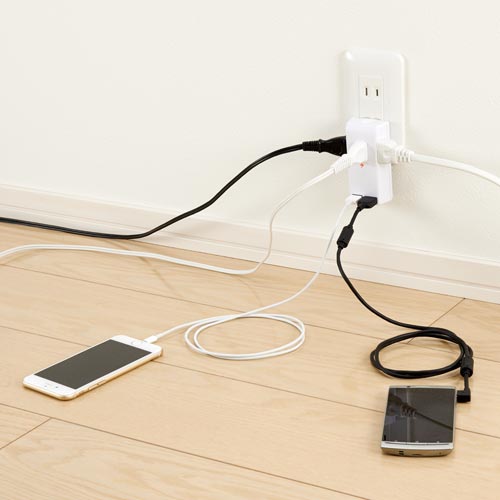 雷ガード付トリプルタップ 3AC+2USB 白