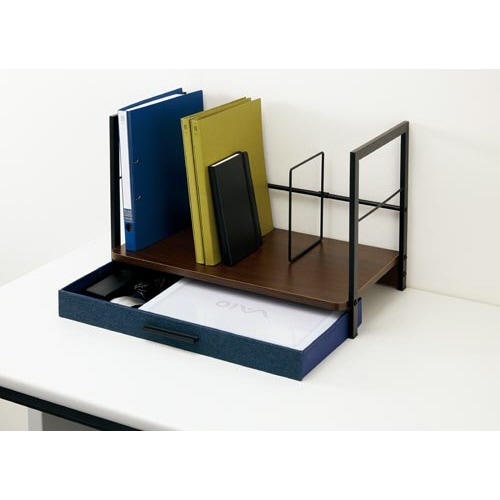 PC・デバイス収納付ブックスタンド 濃茶