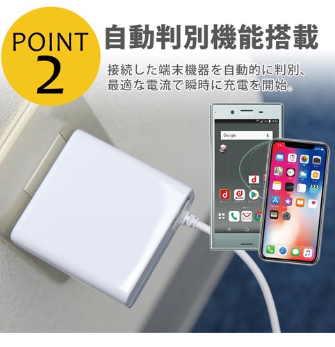 Type−C用AC充電器 3.4A 1.5m 白