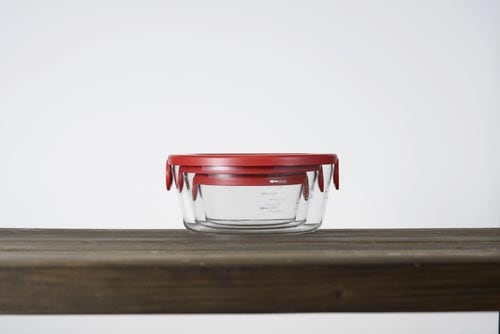 耐熱ガラス製保存容器 丸3個セット レッド