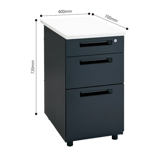 TT−Lデスク脇机引出3段 WH×BK