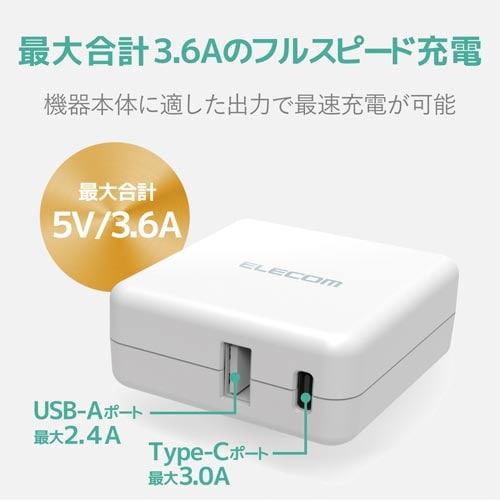 AC充電器 3.6A TypeC1・A1ポート 白