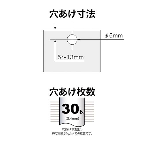 ハトメパンチ 穴あけ枚数30枚