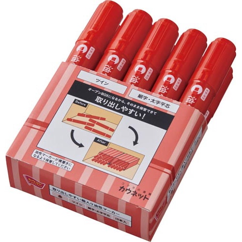 油性マーカーツイン細字・太字平芯赤1箱10本入