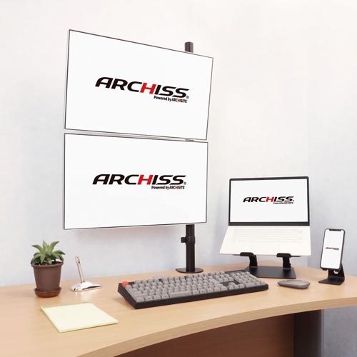 水平ロングポール デュアル液晶モニターアーム