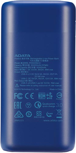 10000mAh モバイルバッテリー ブルー