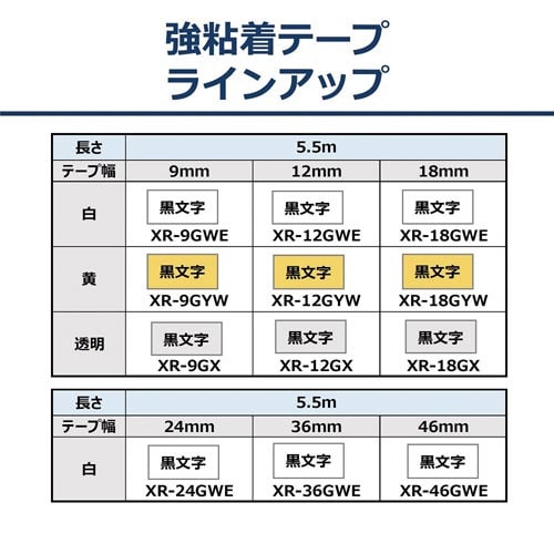ネームランド 強粘着白色テープ 46mm 黒文字