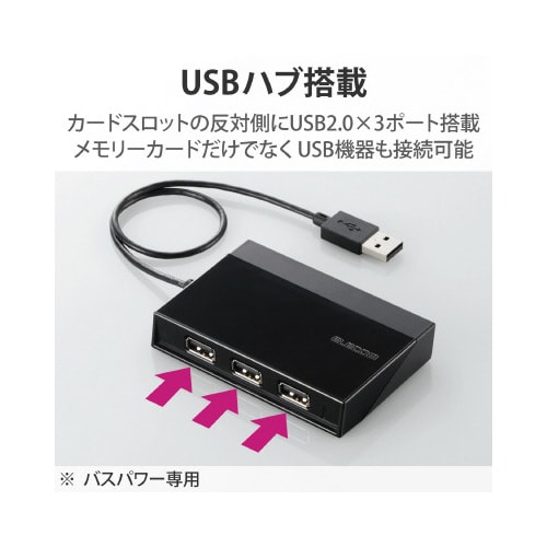 カードリーダー USBハブ3ポート付き ブラック