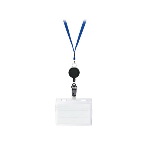 リール式吊下げ名札 チャックタイプ青