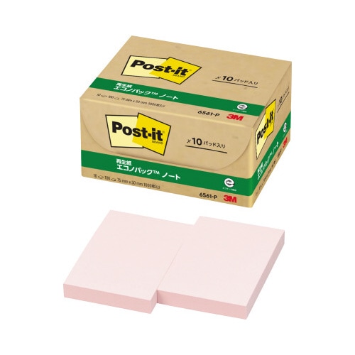 ポストイット 再生紙ノート75×50 ピンク10冊